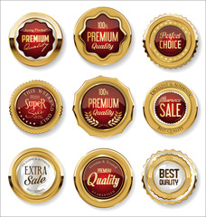 Collection of golden badges and labels retro style