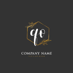 Handwritten initial letter Q O QO for identity and logo. Vector logo template with handwriting and signature style.