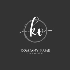 Handwritten initial letter K O KO for identity and logo. Vector logo template with handwriting and signature style.