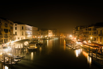 Night view of Venice in Italy, yachts on the water