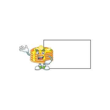 An image of lemon cream pancake with board mascot design style
