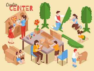 Cardboard Toys Isometric Composition 