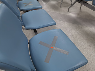 Social distance concept. At hospital keep spaced between each chairs, epidemic prevention from COVID-19 coronavirus.