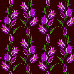 Vector cartoon seamless exotic pattern with flower buds draw doodle style, linear pattern, for design fabric, scarfs, hijab, turkish indian background.