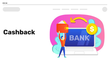 Cashback clipart illustration. Business and finance. Website onboarding screen template. Bright colorful storytelling. Isolated elements for your design, infographic, landing page or app designing.