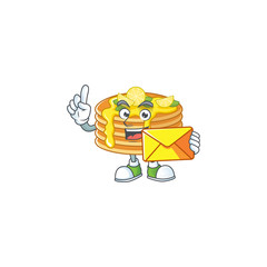 Cute face lemon cream pancake mascot design bring brown envelope