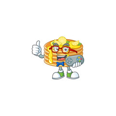 Lemon cream pancake talented gamer mascot design play game with controller