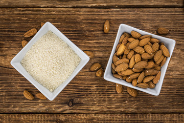 Ground Almonds (selective focus; detailed close-up shot)