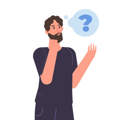  Thoughtful people. Men solving problem. Vector illustration.