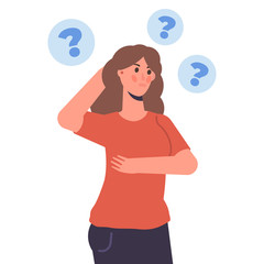  Thoughtful people. Women solving problem. Vector illustration.