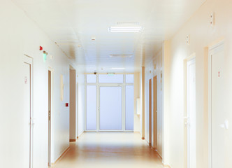 Modern European Hospital. Healthcare Facility. Empty Hospital Corridor.