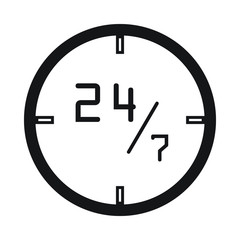 Clock with sign 24 hours isolated on white background. Vector illustration