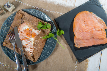 Breton crepe with salmon fillets