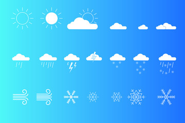 Weather icons set isolated on blue background. Vector illustration