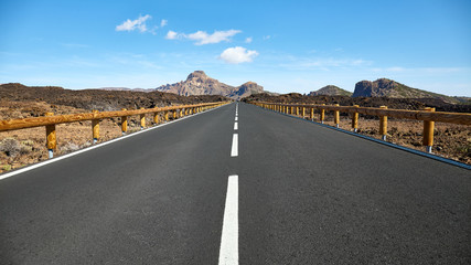 Panoramic view of a scenic road in Teide National Park, Tenerife.