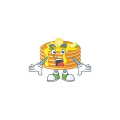 A cartoon design of lemon cream pancake showing an amazed gesture