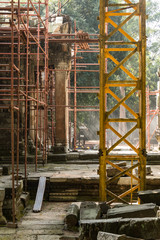 Archaeological site and renovation in Ta Prohm Temple, Angkor Wat (Cambodia)