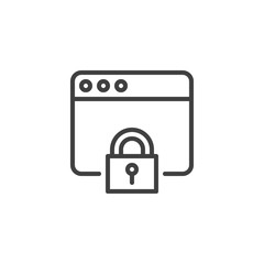 Web Security line icon. linear style sign for mobile concept and web design. Website with security lock outline vector icon. Symbol, logo illustration. Vector graphics