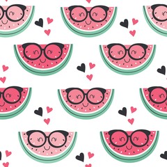 seamless pattern with funny watermelon on white background   - vector illustration, eps    