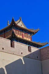 Three-story tower over Rouyuan Men-Conciliation Gate-western gate Jiayuguan fortress-Jiayuguan city-Gansu-China-0761