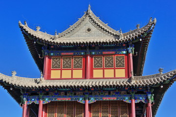 Three tiered gable hip roof-guard tower-Ruoyuan Gate. Jiayu Pass-Jiayuguan city-Gansu-China-0766