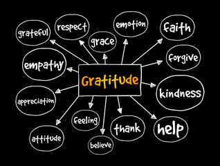 Gratitude mind map, concept for presentations and reports