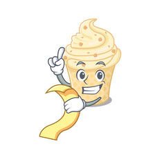 Vanilla ice cream mascot character design with a menu on his hand