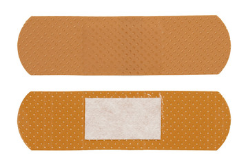 Adhesive bandage plasters isolated on white background. Medical plasters with two sides.