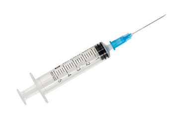 Empty plastic syringe medical isolated on white background.