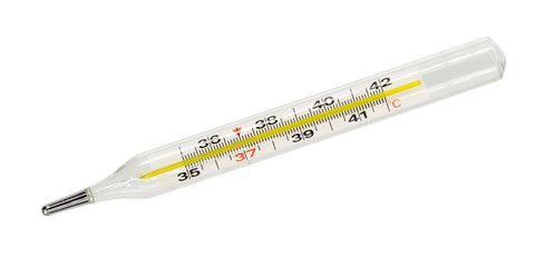 Medical mercury thermometer isolated on white a white background