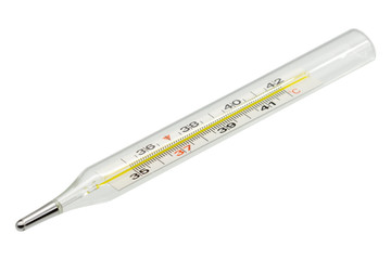 Medical mercury thermometer isolated on white a white background