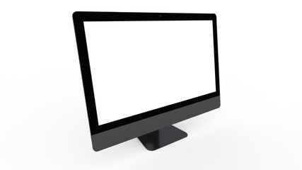 flat monitor white screen computer, pc display digital illustration screen and slim 3d