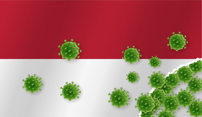 Flag of Indonesia with outbreak virus. Epidemic or Pandemic coronavirus, sars, mers, influenza...
