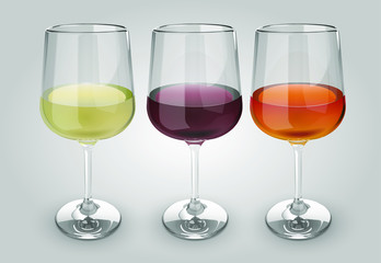 Vector 3D Transparent Wine Glasses Set Illustration
