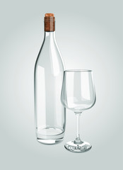 Vector 3d Transparent Wine Glass and Bottle Illustration