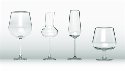 Vector Wine Champagne, Liquor And Cognac Glasses Set Illustration
