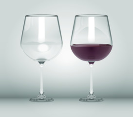 Vector 3D Red Wine Transparent Glasses Illustration Set