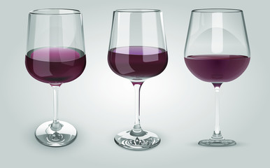 Vector 3D Full Red Wine Glasses Illustration Set