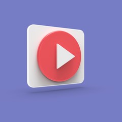 Button play music concept social media 3D illustration