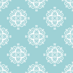 Floral seamless background. White design on blue backdrop