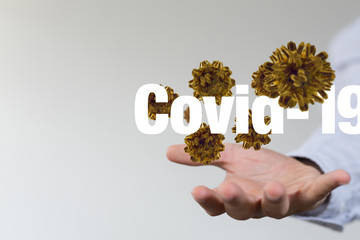 Hologram of coronavirus COVID-2019 on a blue futuristic background. Deadly type of virus 2019-nCoV....