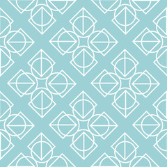 Geometric seamless pattern. White design on light blue background