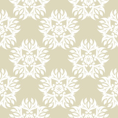 Fototapeta premium Floral print. White pattern on olive green seamless background
