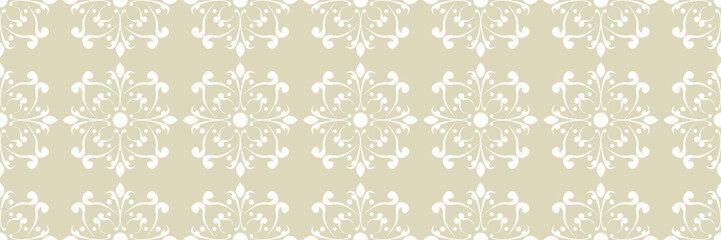 Floral seamless pattern. White flowers on olive green background
