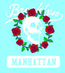 Brooklyn skull tshirt print graphic design vector art