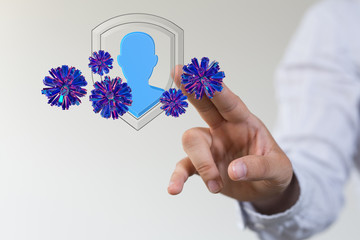 Hologram of coronavirus COVID-2019 on a blue futuristic background. Deadly type of virus 2019-nCoV....