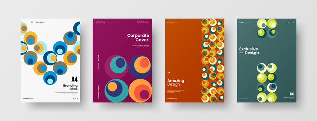 Company identity brochure template collection. Business presentation vector A4 vertical orientation front page mock up set. Corporate report cover abstract geometric illustration design layout bundle.