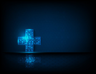 Blue background medical and healthcare symbols