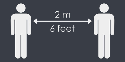 Keep distance sign. Coronovirus epidemic protective equipment. Preventive measures. Steps to protect yourself. Keep the distance. Vector illustration.