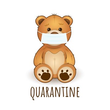 Stop coronavirus! Vector teddy bear with virus mask.Quarantine Covid-19